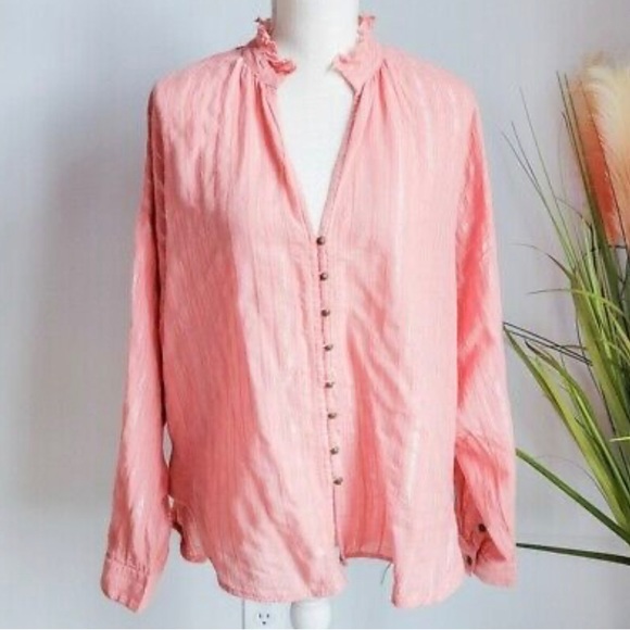 Pilcro Pink Long Sleeve Button Down Blouse - Picture 4 of 11